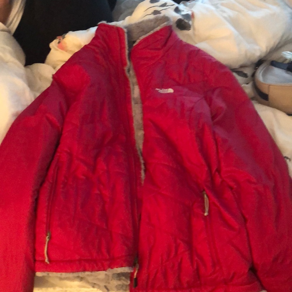 North Face pink faux fur